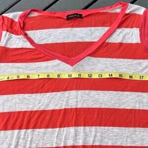 White Birch gray & coral striped  3/4 sleeve V-neck T-shirt, Woman's size M